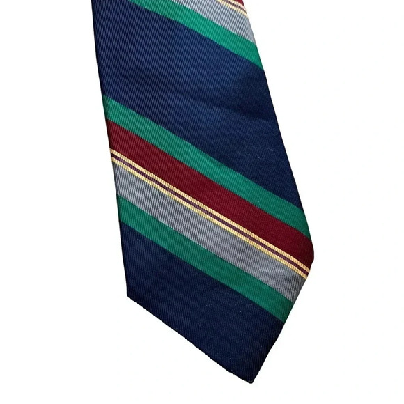 Land’s End Navy Striped Silk Tie - Picture 2 of 3